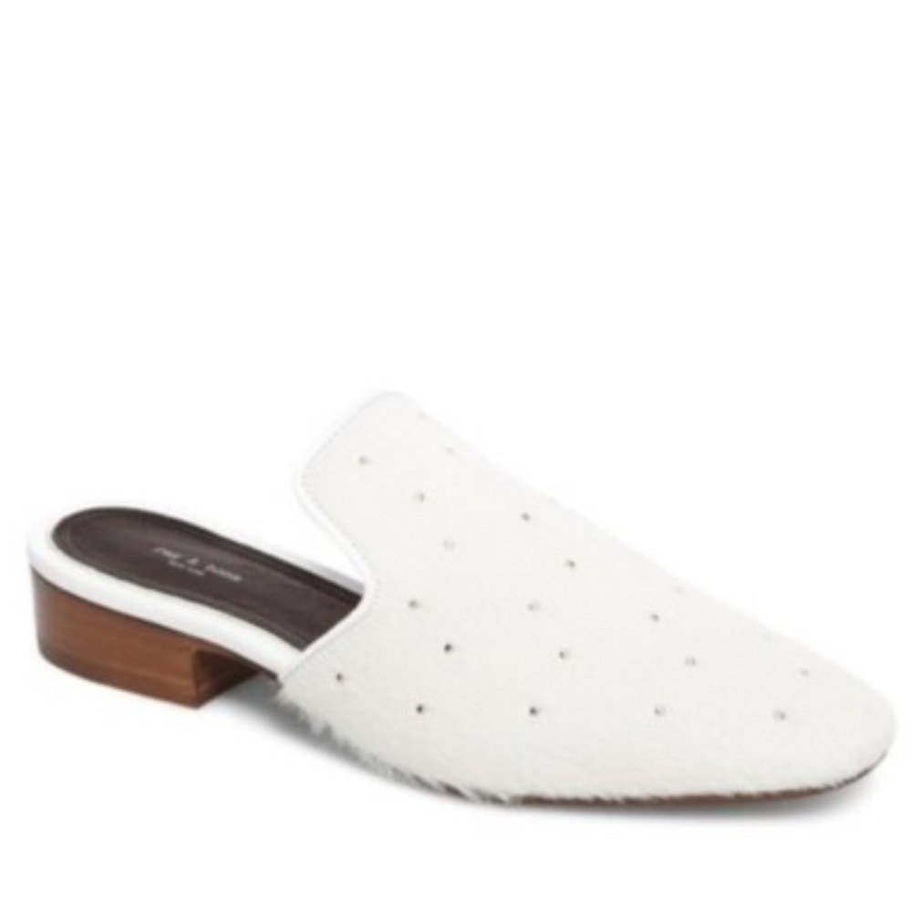 Rag & Bone Luis Studded Mule in White Calf Hair Size 41